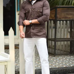 Brunette Brown Cotton Blend Hunting Style Shirt - Buy Premium Outdoor Wear | Jaipurio